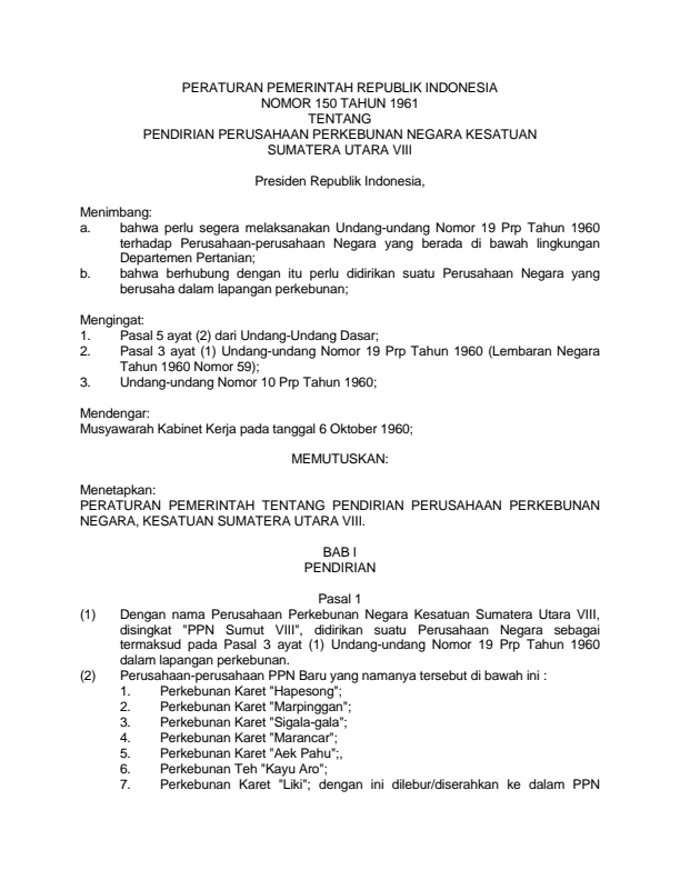 Peraturan Pemerintah Nomor 150 Tahun 1961