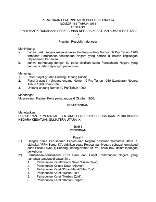 Peraturan Pemerintah Nomor 151 Tahun 1961