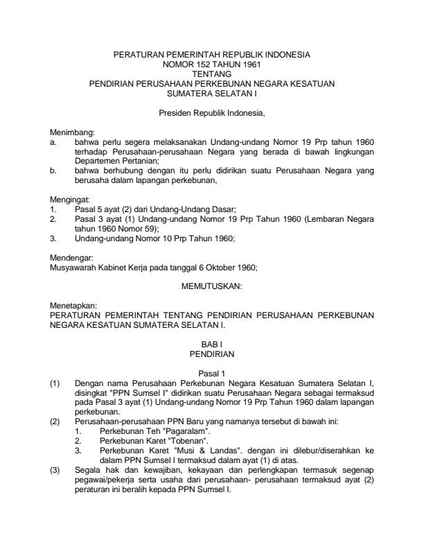 Peraturan Pemerintah Nomor 152 Tahun 1961