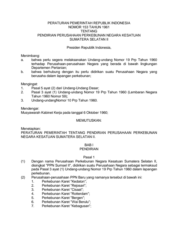 Peraturan Pemerintah Nomor 153 Tahun 1961