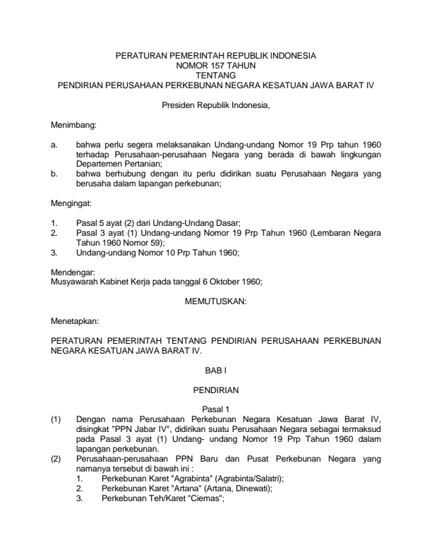 Peraturan Pemerintah Nomor 157 Tahun 1961