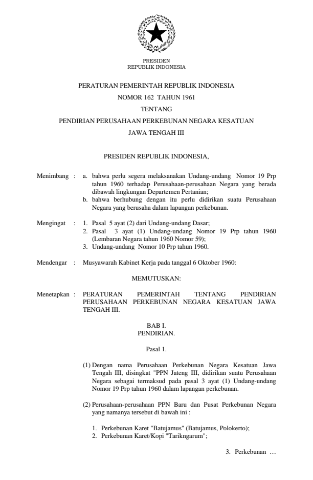 Peraturan Pemerintah Nomor 162 Tahun 1961