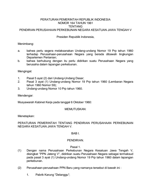 Peraturan Pemerintah Nomor 164 Tahun 1961