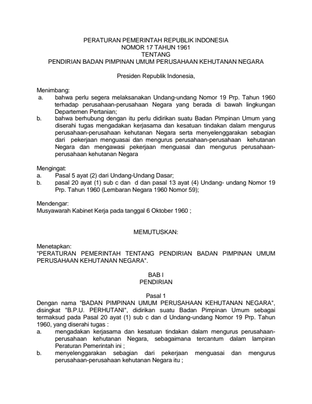 Peraturan Pemerintah Nomor 17 Tahun 1961