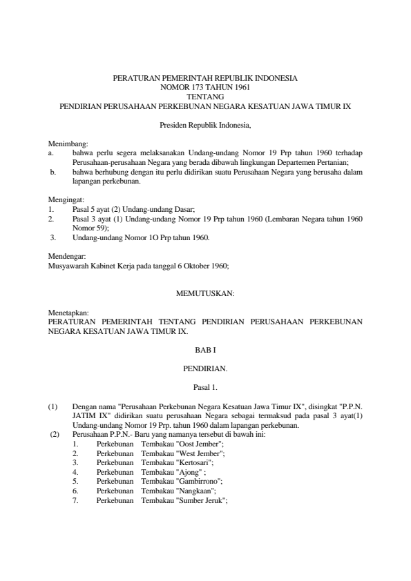 Peraturan Pemerintah Nomor 173 Tahun 1961