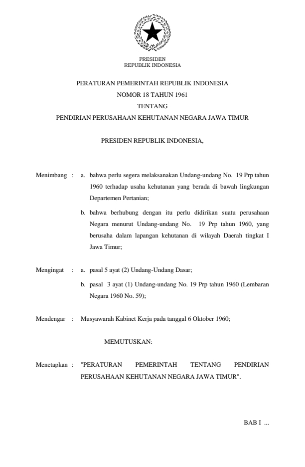 Peraturan Pemerintah Nomor 18 Tahun 1961