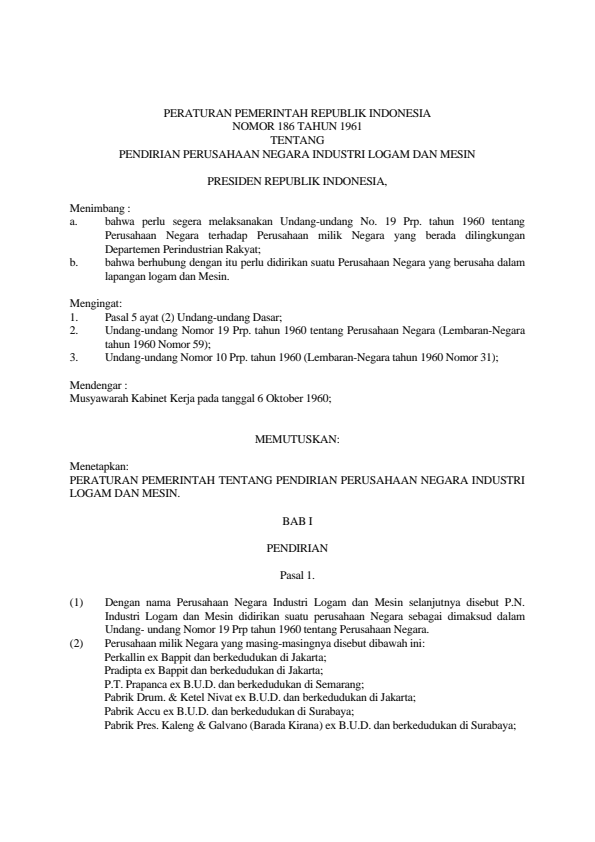 Peraturan Pemerintah Nomor 186 Tahun 1961