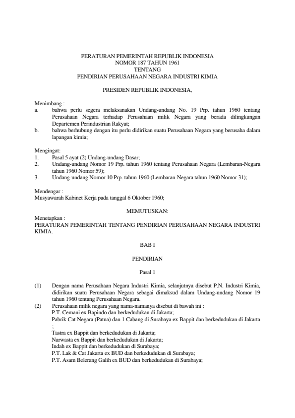 Peraturan Pemerintah Nomor 187 Tahun 1961