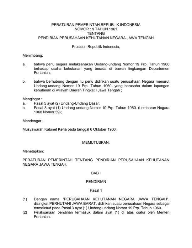 Peraturan Pemerintah Nomor 19 Tahun 1961