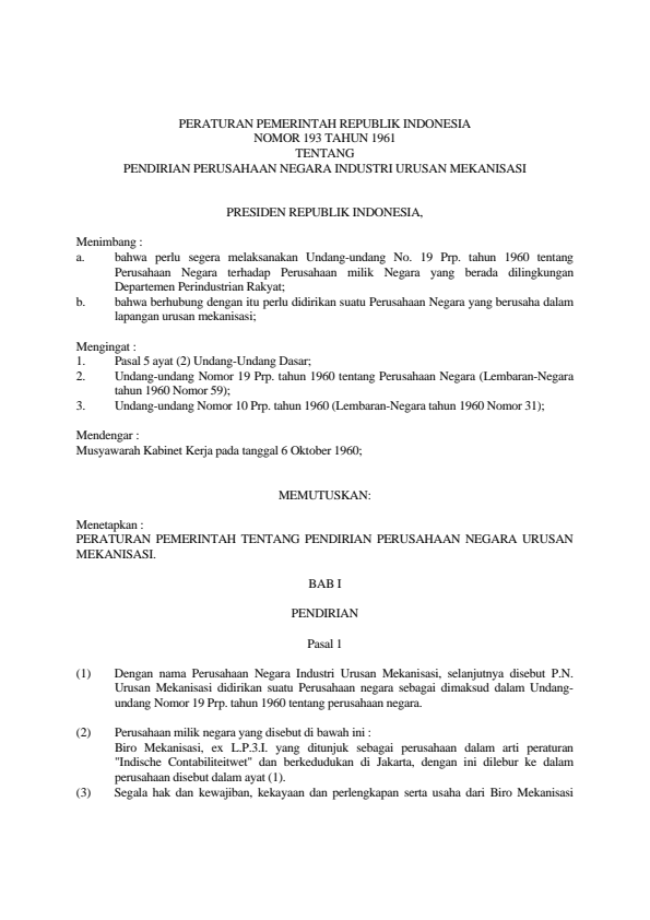 Peraturan Pemerintah Nomor 193 Tahun 1961