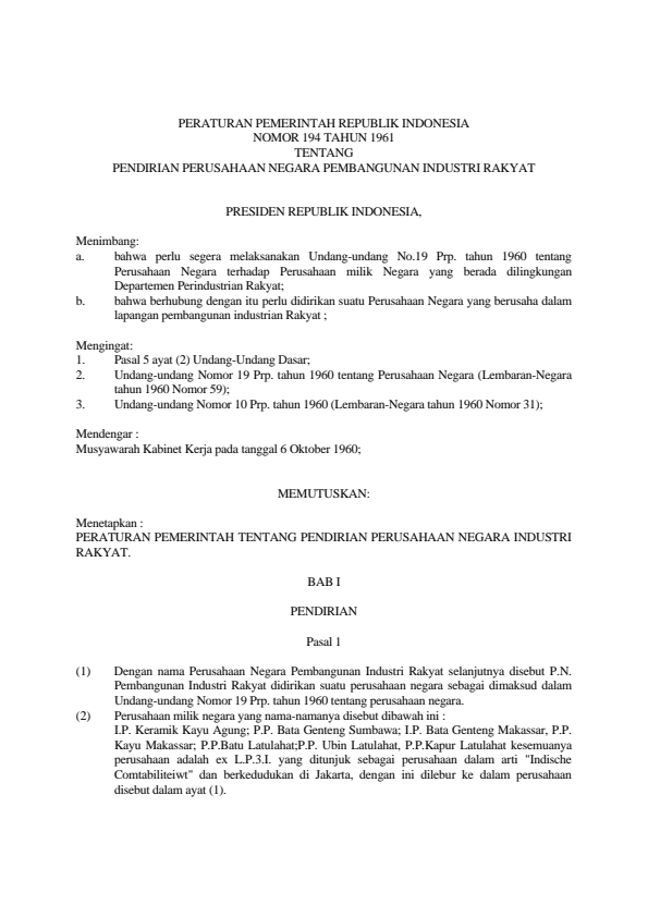 Peraturan Pemerintah Nomor 194 Tahun 1961