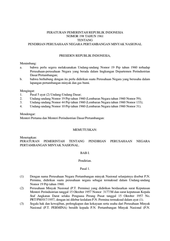 Peraturan Pemerintah Nomor 198 Tahun 1961