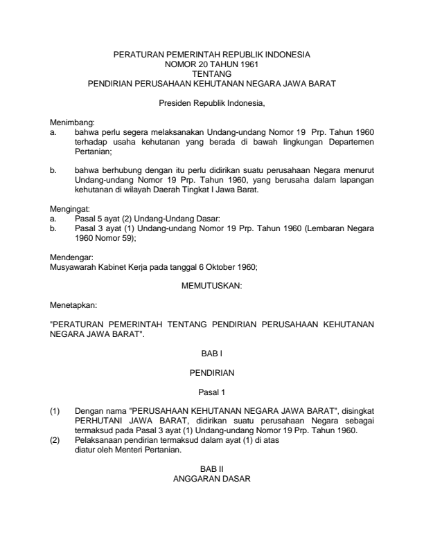 Peraturan Pemerintah Nomor 20 Tahun 1961