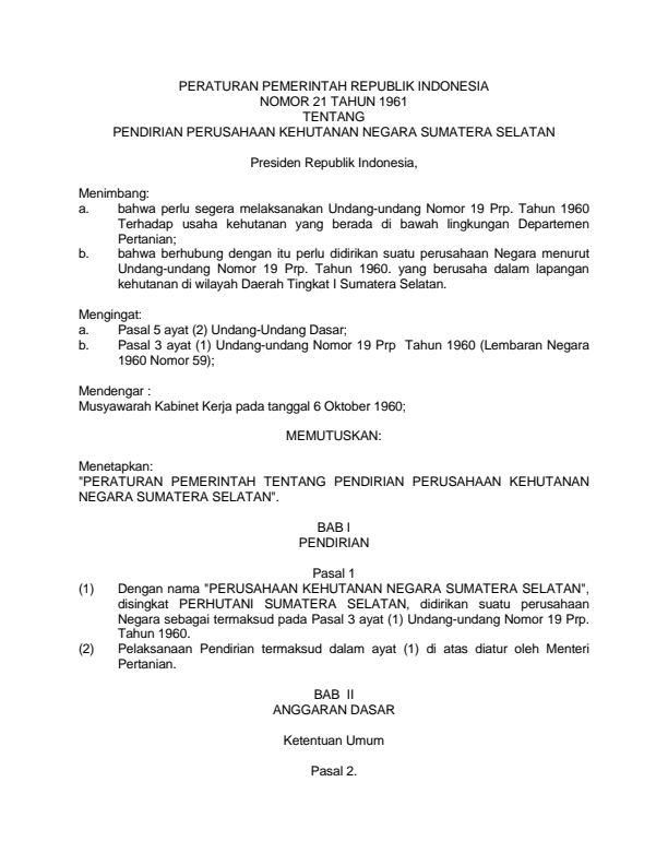 Peraturan Pemerintah Nomor 21 Tahun 1961