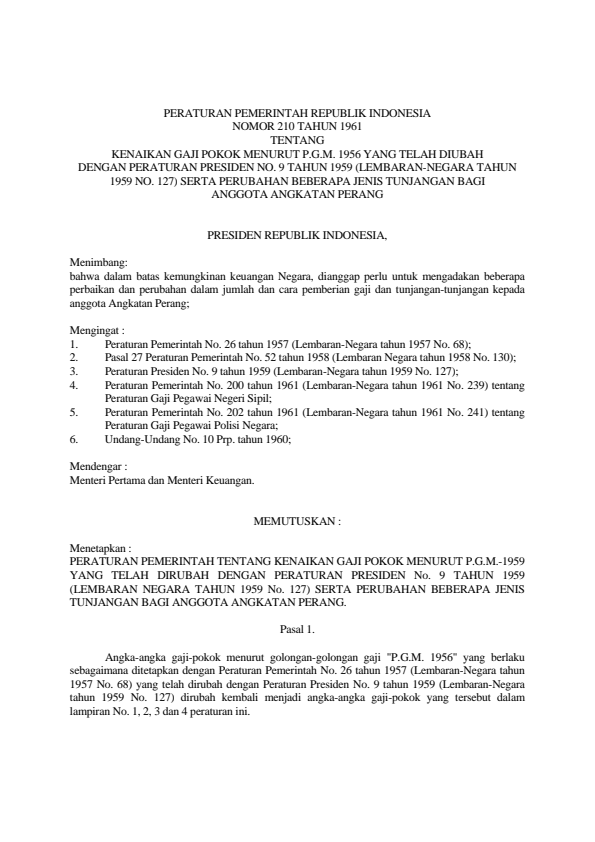 Peraturan Pemerintah Nomor 210 Tahun 1961