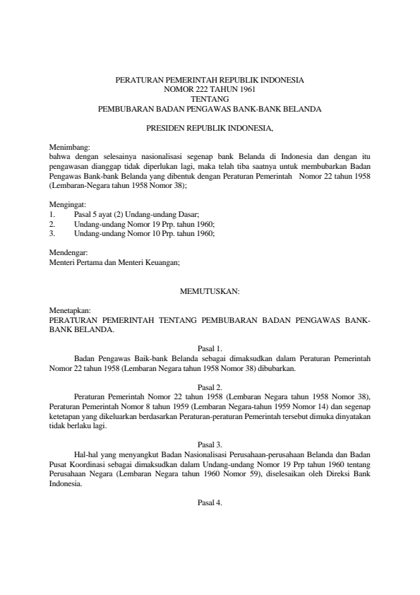 Peraturan Pemerintah Nomor 222 Tahun 1961