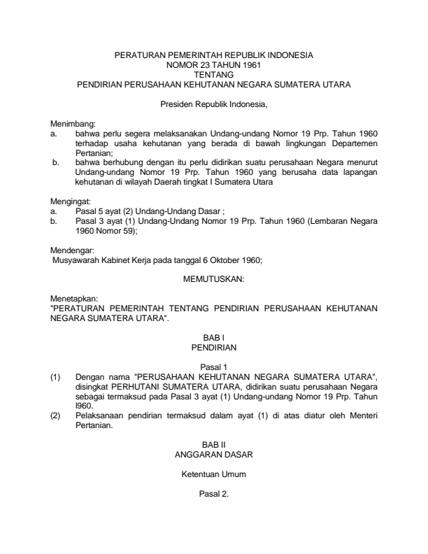 Peraturan Pemerintah Nomor 23 Tahun 1961