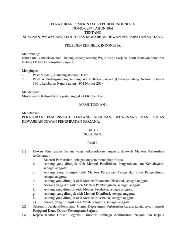 Peraturan Pemerintah Nomor 237 Tahun 1961