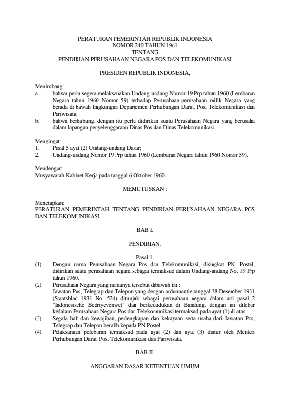 Peraturan Pemerintah Nomor 240 Tahun 1961