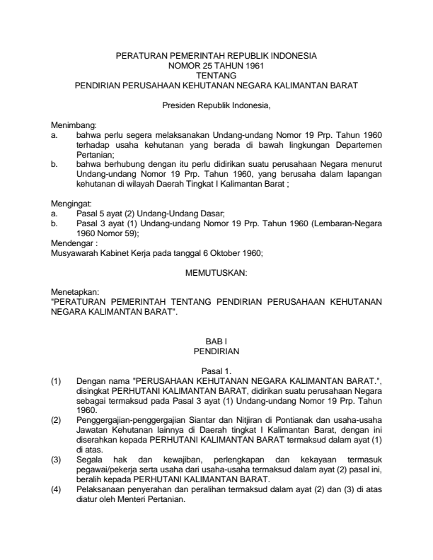 Peraturan Pemerintah Nomor 25 Tahun 1961