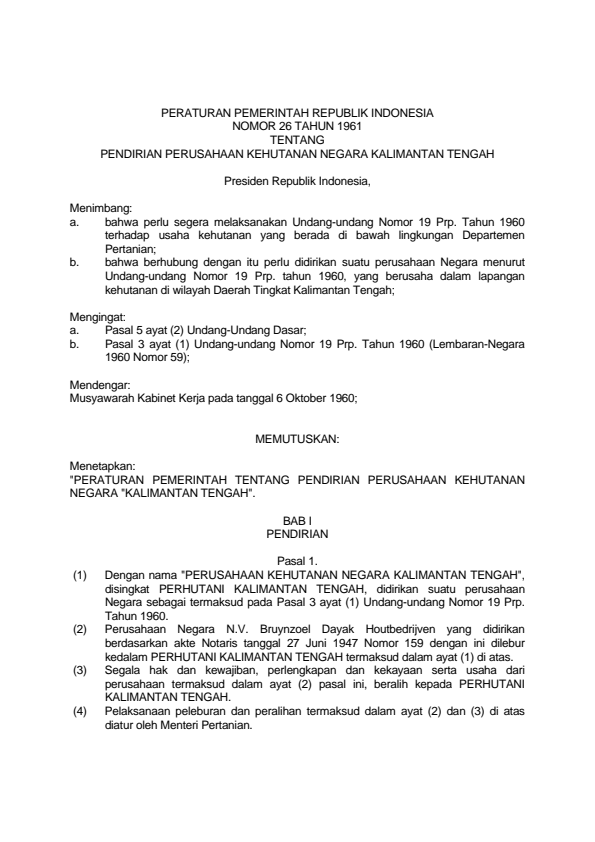 Peraturan Pemerintah Nomor 26 Tahun 1961