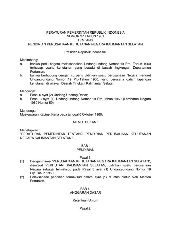 Peraturan Pemerintah Nomor 27 Tahun 1961