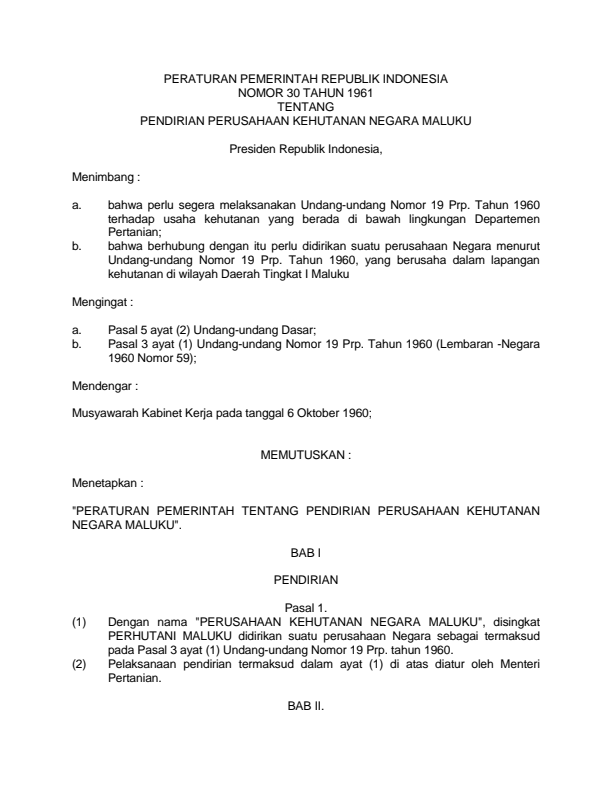 Peraturan Pemerintah Nomor 30 Tahun 1961