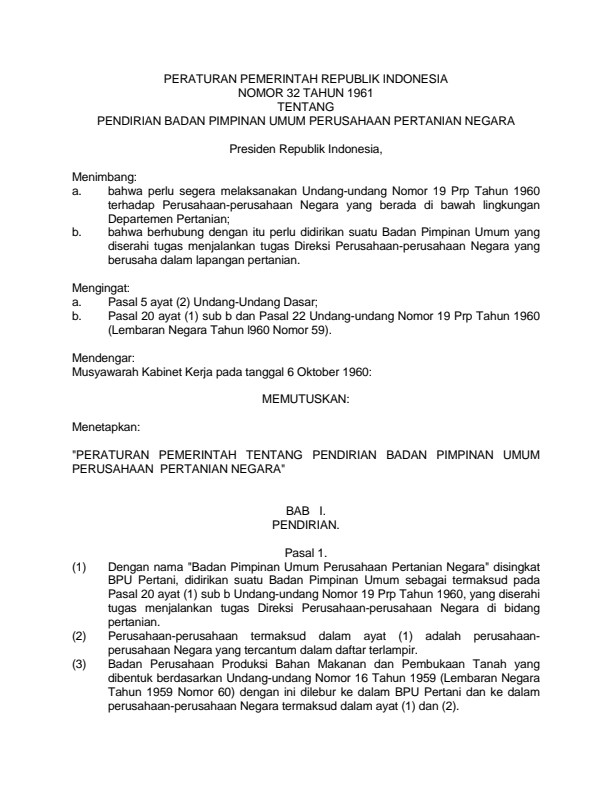 Peraturan Pemerintah Nomor 32 Tahun 1961