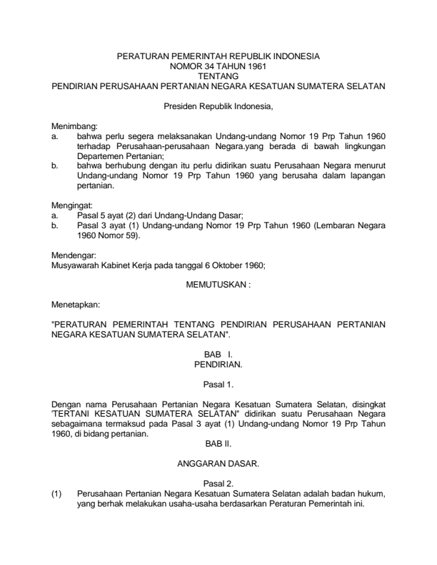 Peraturan Pemerintah Nomor 34 Tahun 1961