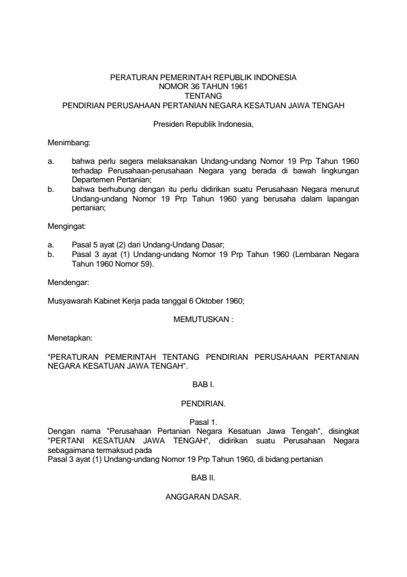 Peraturan Pemerintah Nomor 36 Tahun 1961