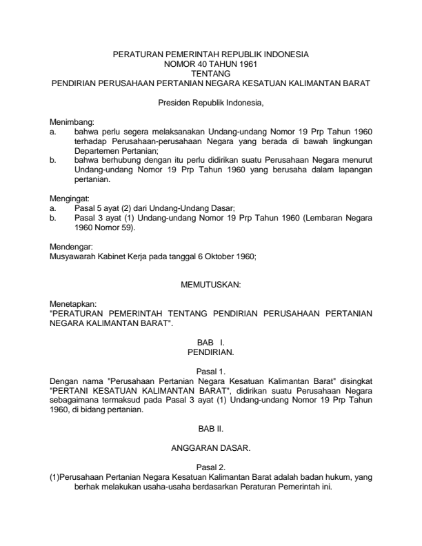 Peraturan Pemerintah Nomor 40 Tahun 1961