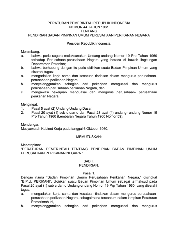 Peraturan Pemerintah Nomor 44 Tahun 1961