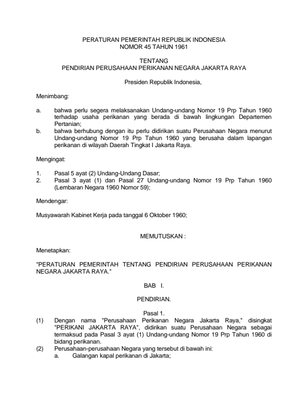 Peraturan Pemerintah Nomor 45 Tahun 1961