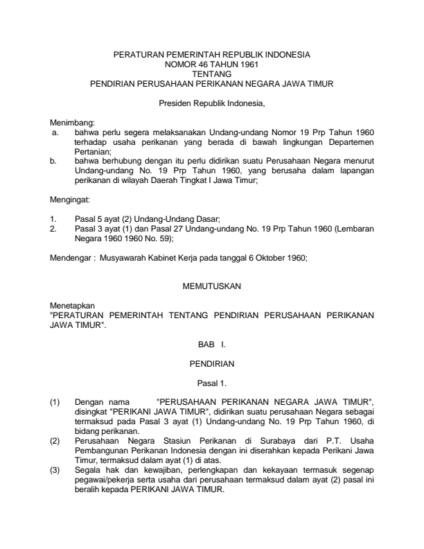 Peraturan Pemerintah Nomor 46 Tahun 1961