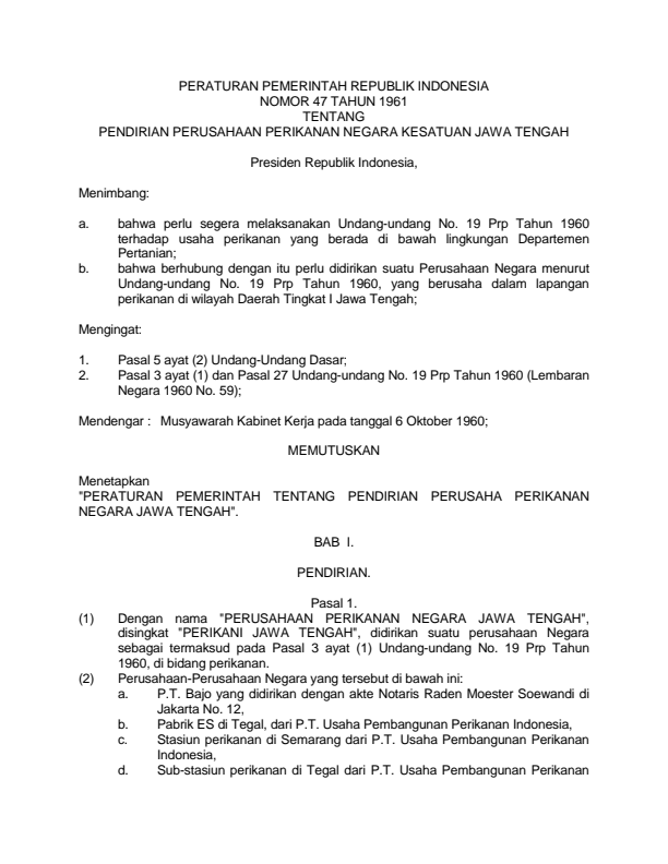 Peraturan Pemerintah Nomor 47 Tahun 1961