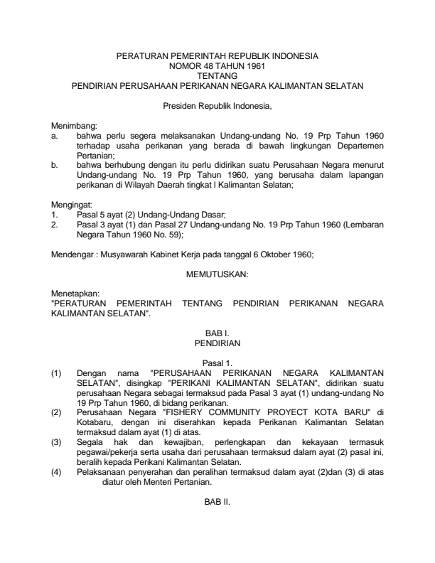 Peraturan Pemerintah Nomor 48 Tahun 1961