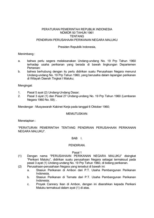 Peraturan Pemerintah Nomor 50 Tahun 1961