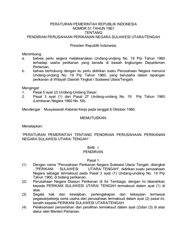 Peraturan Pemerintah Nomor 51 Tahun 1961