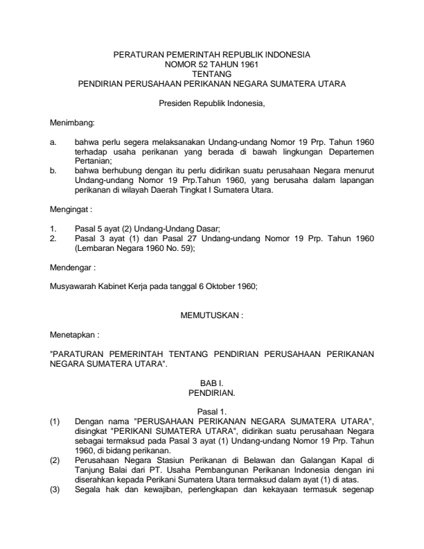 Peraturan Pemerintah Nomor 52 Tahun 1961