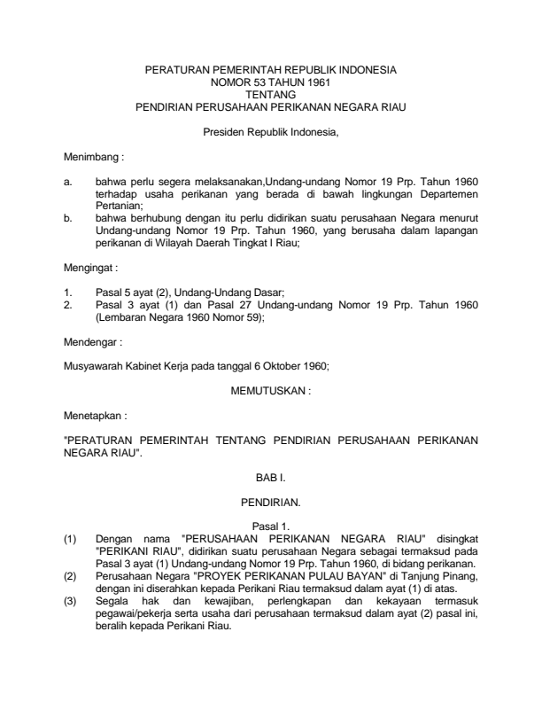 Peraturan Pemerintah Nomor 53 Tahun 1961