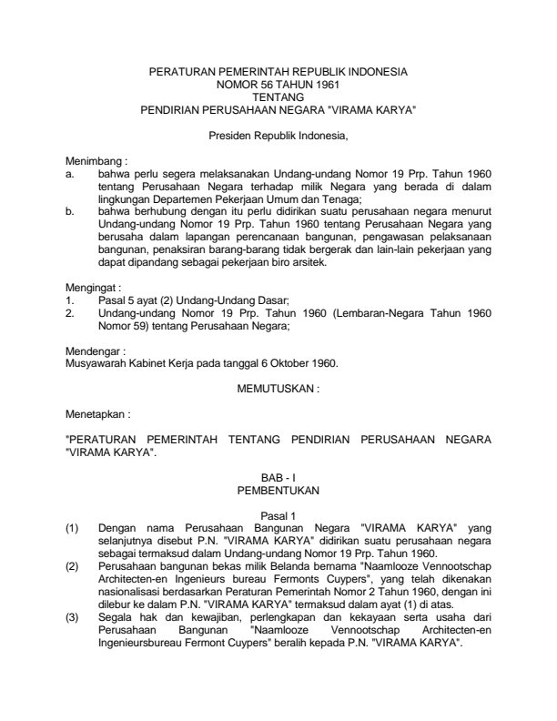 Peraturan Pemerintah Nomor 56 Tahun 1961