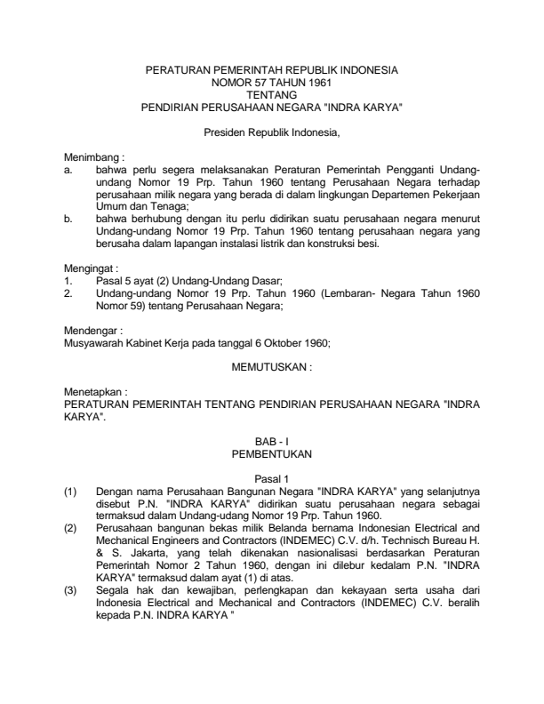 Peraturan Pemerintah Nomor 57 Tahun 1961