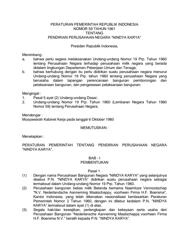 Peraturan Pemerintah Nomor 59 Tahun 1961