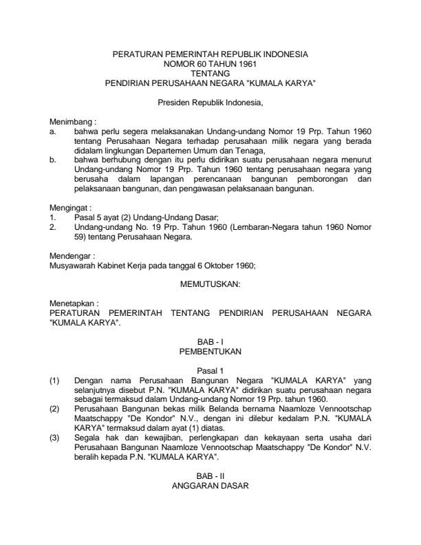 Peraturan Pemerintah Nomor 60 Tahun 1961