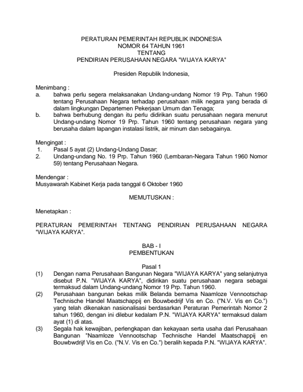 Peraturan Pemerintah Nomor 64 Tahun 1961