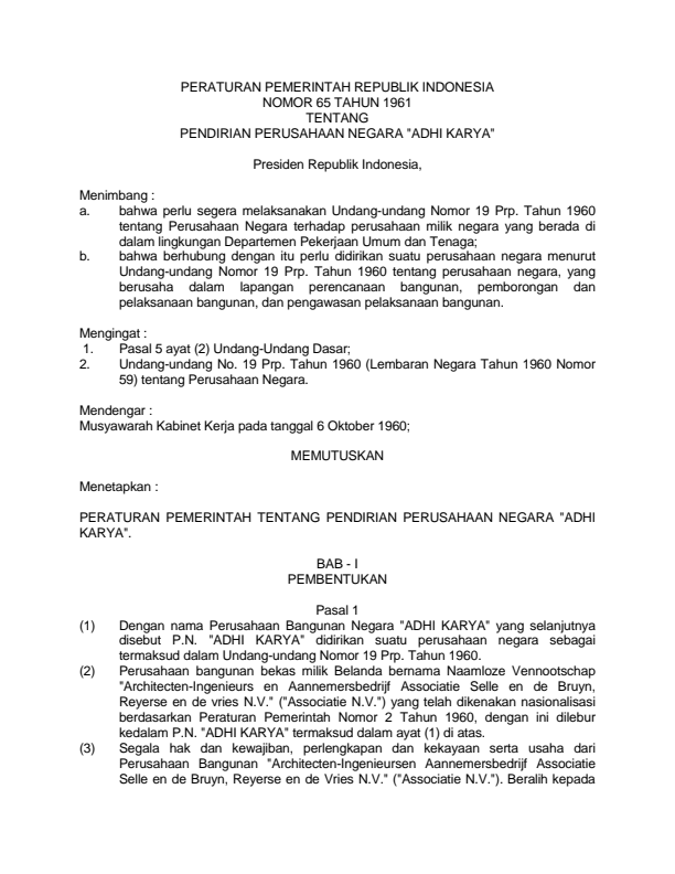 Peraturan Pemerintah Nomor 65 Tahun 1961