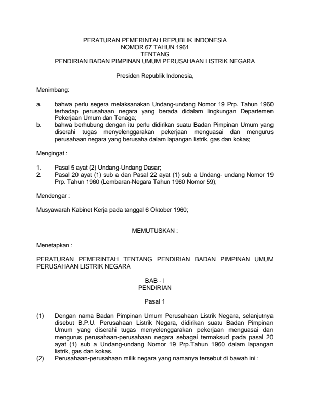 Peraturan Pemerintah Nomor 67 Tahun 1961