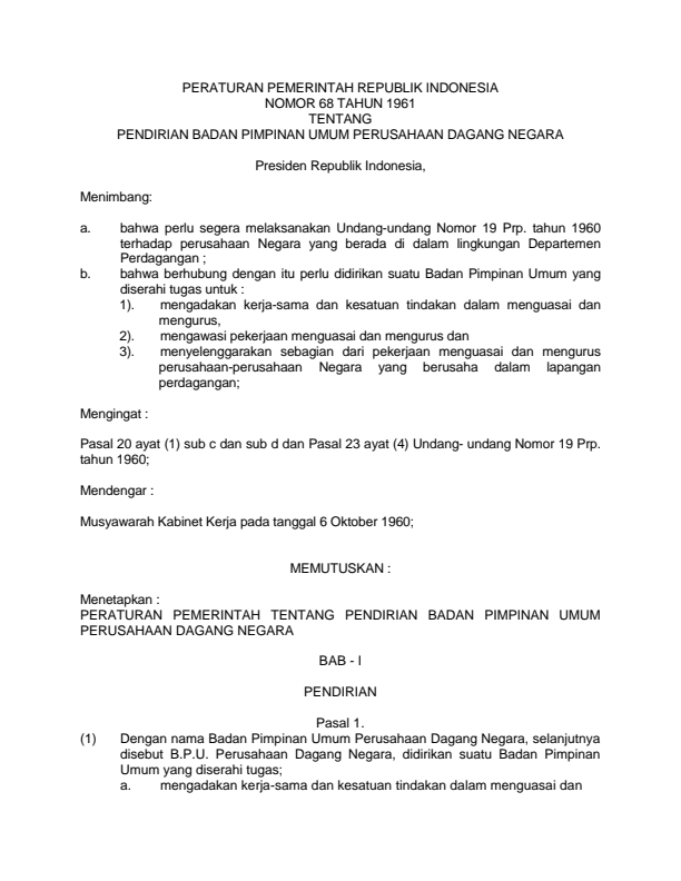 Peraturan Pemerintah Nomor 68 Tahun 1961