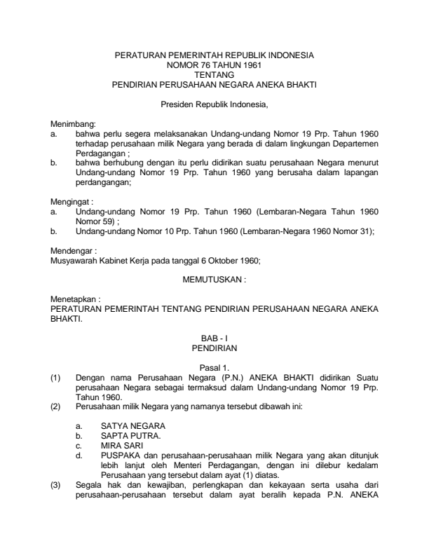 Peraturan Pemerintah Nomor 76 Tahun 1961