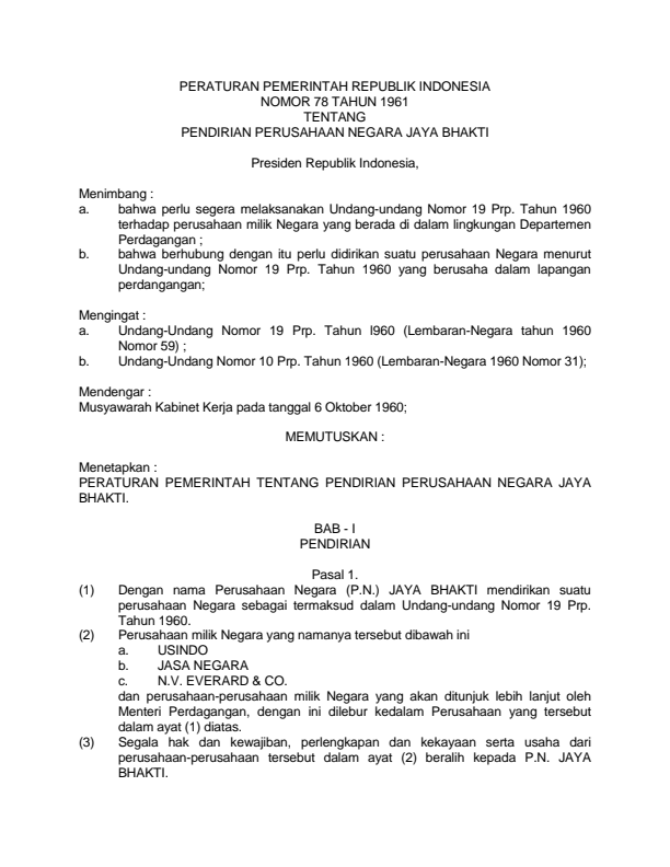 Peraturan Pemerintah Nomor 78 Tahun 1961